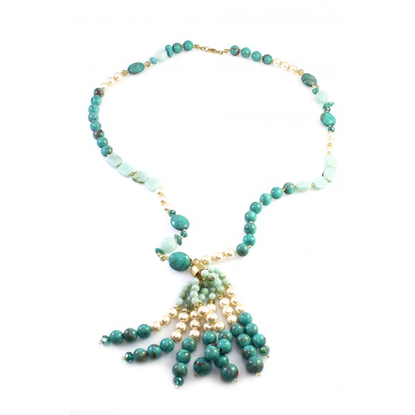 Boho Glam Turquoise Beads Tassel Necklace